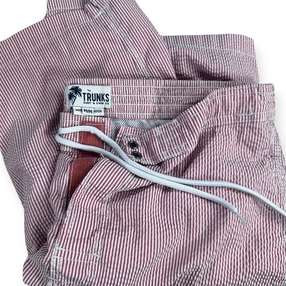 Trunks Surf & Swim‎ Co Mens Red White Seersucker Striped Board Shorts Medium